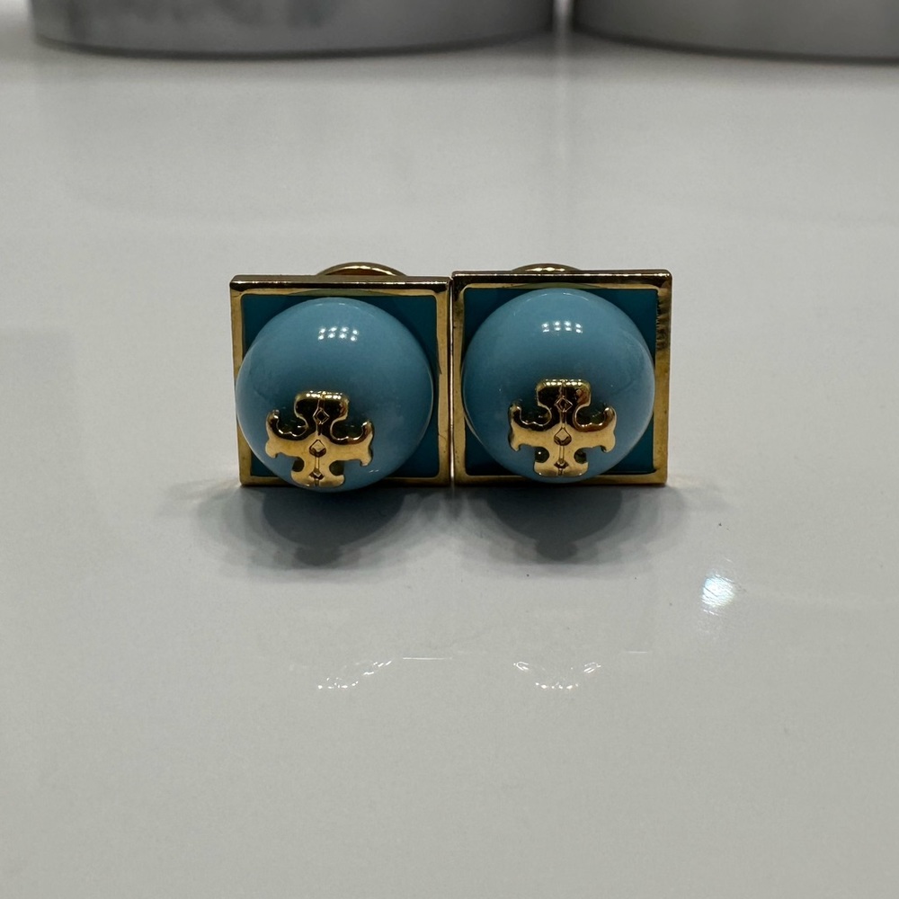 Tory Burch Blue and Gold Stud Earrings